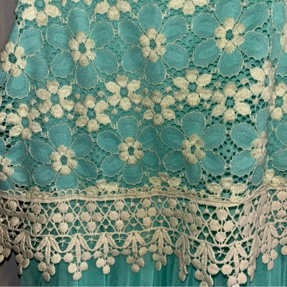 BONNIE JEAN Mint Green Lace Dress with tulle skirt